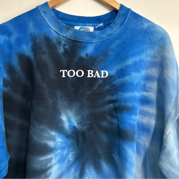 Colortone Mens Too Bad XL Tie Dye Sweatshirt Blue Boho Hippie Casual - Picture 2 of 13